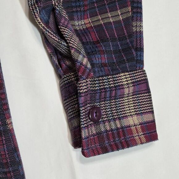 VINTAGE MENS MEDIUM 60'S 70'S POLY HEAVY LS SHIRT WING COLLAR PLAID PURPLE - Picture 4 of 8